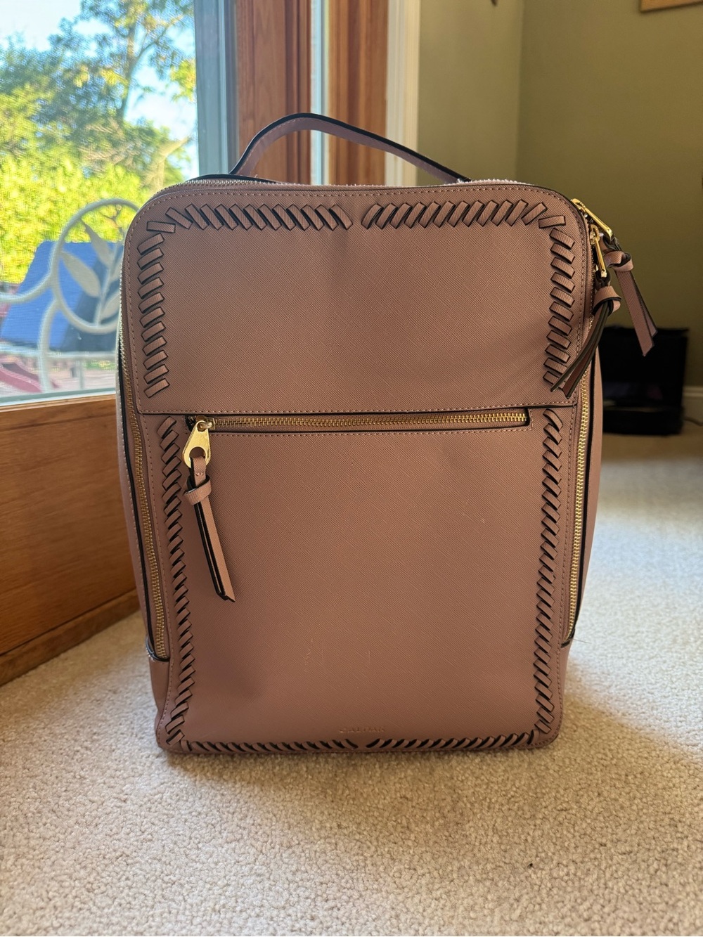 Calpak Kaya Mauve Leather Backpack with Whipstitch Detail